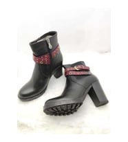 VENÜS GERÇEK DERİ SİYAH-BORDO KEMERLİ KADIN BOT  - SİYAH-BORDO - 40 - ST01354-SİYAH-BORDO-40