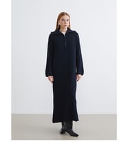 LCW Modest Lacivert Polo Yaka Triko Elbise