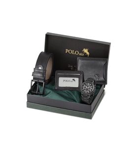 Polo Air Erkek Kol Saati Cüzdan Kemer Kartlık Hediyelik Kutusunda Siyah Renk PL-7031E1