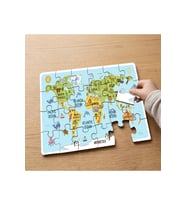 Dünya Haritası - Hayvanları Tanıyalım Tasarımlı 24 Parça Ahşap Çocuk Puzzle