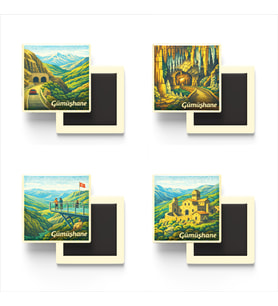 Gümüşhane - Baskılı Buzdolap Magneti Kare - 9x9 cm - 4 Adet