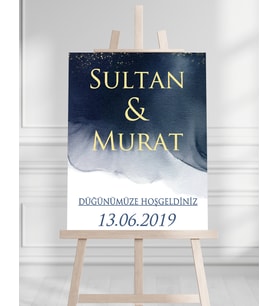 Söz Nişan Düğün İçin 50x70 Karşılama Panosu - Mavi Desenli 001