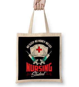 No Sleep No Money No Life Funny Nursing Student RN Bez Çanta Uzun Saplı