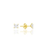 Gümüş zirkon taşlı, altın yaldızlı, kare (Prenses) kesim 4 mm tektaş küpe SGTL12742GOLD