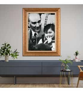 Altın Varaklı Çerçeveli Paspartulu Atatürk Tablo DC1387 (Gold)