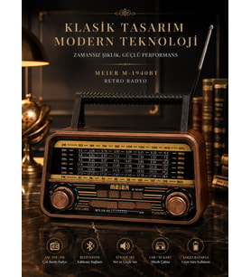 Retro Radyo Bluetoothlu Nostaljik Yüksek Ses Çıkışlı - Şarjlı Radyo MP3 Müzik Çalar MEIER M-1940BT