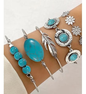 5 PARÇA ÇELİK BİLEKLİK -OPAL TASLI