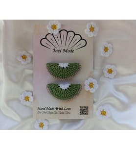 Kız Çocuk Kivi Meyveli 2'li Toka Seti Hand Made Yeşil Örgü Toka