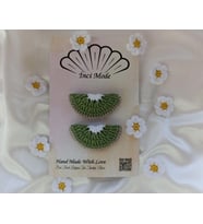 Kız Çocuk Kivi Meyveli 2'li Toka Seti Hand Made Yeşil Örgü Toka (Çok Renkli)