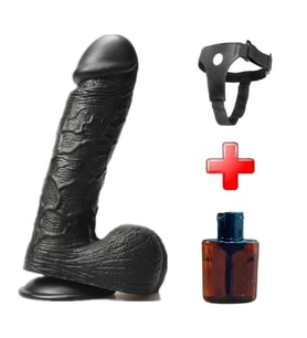 LilituShop Belden Bağlamalı 24 cm Dev Boy Realistik Vantuzlu Siyahi Dildo Penis