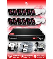BAYICAM 12 Kameralı Kare 12 Dış Kamera Set 250 GB HDD Full HD Gece Görüşlü Güvenlik Kamerası Sistemi