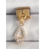 316L Çelik Gold Renk Sallantı Zirkon Taşlı Damla Model Nomination Charm 5886 - SSSSSS8206-4466