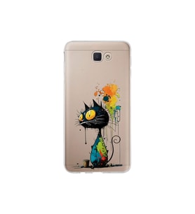 Samsung Galaxy J7 Prime ile Uyumlu Splash Kedi Tasarımlı Şeffaf Silikon Kılıf