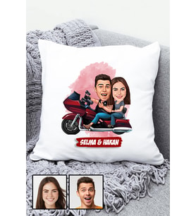 Sevgiliye Hediye Motorsiklet Temalı Karikatürlü Yastık