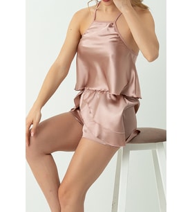 DoReMi Fırfırlı Saten Şortlu Takım (Somon Pembe)