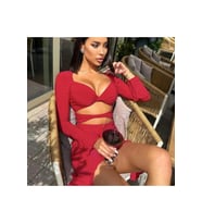 Flare Kollu  Bodycon Kırmızı Mini Elbise