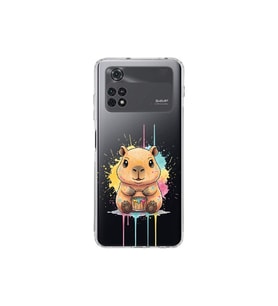 Poco M4 Pro ile Uyumlu Splash Kapibara Tasarımlı Şeffaf Silikon Kılıf