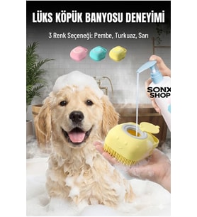 Şampuan Hazneli Kedi Köpek Yıkama Fırçası - Silikon Masaj Tarağı ve Evcil Hayvan Banyo Aparatı