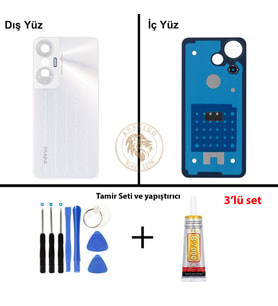 Infinix Hot 20S Beyaz Uyumlu Arka Kapak + Yapıştırıcı ve Vida Seti Arka Cam Batarya Pil Kapağı
