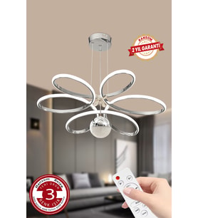 3 Renk Toplu Kelebekli Papatya Salon LED Avize, Krom, 2 Yıl Garanti