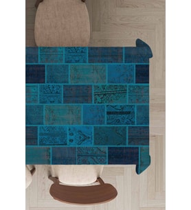Turkuaz Patchwork Dokuma Leke Tutmaz Masa Örtüsü MSO294