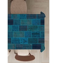 Turkuaz Patchwork Dokuma Leke Tutmaz Masa Örtüsü MSO294