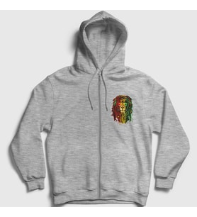 Presmono Unisex Gri Lion Bob Marley Fermuarlı Kapüşonlu Sweatshirt 265170tt