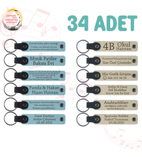 Gök Mavi & Sütlü Kahve, 34’lü Set, Kişisel Mesajlı Deri Anahtarlık, Aile Kutlamalarına Özel Sürpriz