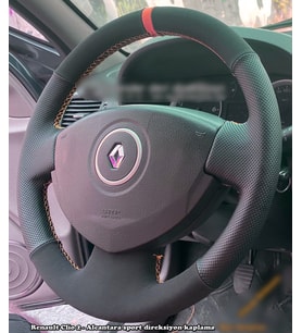 Clio 2 Araca Özel Direksiyon Kılıfı (Noktalı Nubuk Kırmızı Yüzüklü) (Karışık)