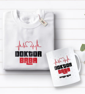 BK Gift Kişiye Özel Doktor Baba Tasarımlı Beyaz Tişört ve Kupa Seti-2 (Model 1)