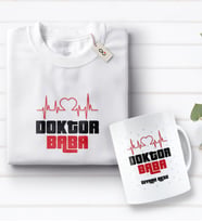BK Gift Kişiye Özel Doktor Baba Tasarımlı Beyaz Tişört ve Kupa Seti-2 (Model 1)