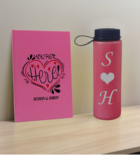 BK Gift Sevgiliye Özel İsimli Pembe Defter ve Fuşya Cam Matara Hediye Seti-12, Sevgiliye Hediye, Sevgililer Günü, Yeni İş Hediyesi