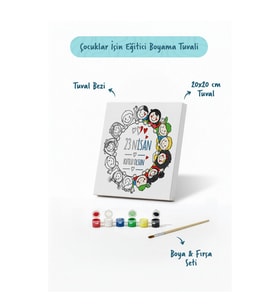 23 Nisan Çocuklar El Ele Temalı Boyama Tuvali – Şövalesiz Boya Seti 20x20