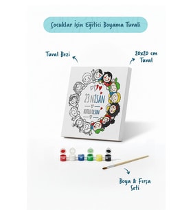 23 Nisan Çocuklar El Ele Temalı Boyama Tuvali – Şövalesiz Boya Seti 20x20