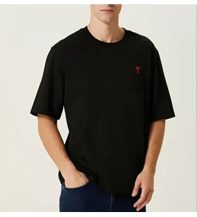 pilelistore- Unisex Bisiklet Yaka Baskılı Oversize T-Shirt - Siyah
