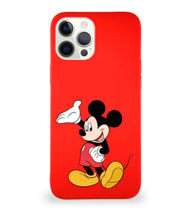Apple iPhone 12 Pro Max Soft Premier Kapak Mickey Mouse-C Tasarımlı Silikon Kılıf - Kırmızı (Şeffaf)