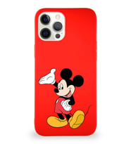 Apple iPhone 12 Pro Max Soft Premier Kapak Mickey Mouse-C Tasarımlı Silikon Kılıf - Kırmızı (Şeffaf)