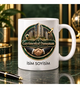 Gayrimenkul Danışmanı Kupa Bardak Tokalaşma ve Bina Desenli