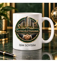 Gayrimenkul Danışmanı Kupa Bardak Tokalaşma ve Bina Desenli
