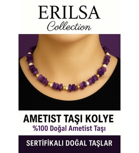 Sertifikalı Kırık Taşlı Model İnci – Ametist Taşı Kolye – Sakinlik ve Ruhsal Denge (Çok Renkli)