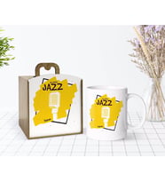 BK Gift Kişiye Özel Ahşap Kutuda Jazz Tasarımlı Beyaz Kupa Bardak-1