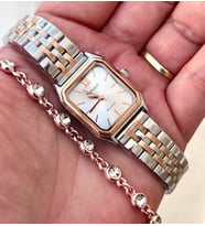 Ferrucci Milano Zarif Minimal Kare Kasa Çelik Kadın Kol Saati+Bileklik Hediye (Rose - Gümüş)