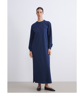 LCW Modest Lacivert Bisiklet Yaka Sweatshirt Elbise