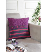 Mor - Pembe Çizgili Meydaniye İşlemeli İçi Dolgulu 45x45 cm Kırlent