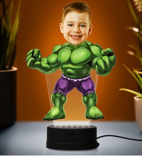 Doğum Günü Hediyesi,Sevgiliye Hediye, Kişiye Özel Fotoğraflı Hulk Karikatür 3D Led Lamba (Beyaz)