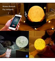 Bluetooth Hoparlörlü Ay Gece Masa Lambası 16 Renkli Dokunmatik Uzaktan Kumandalı Çocuk Odası Hediyelik 20 CM Büyük Boy (Renksiz)