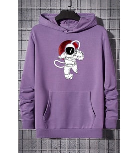 Unisex Astronot Baskılı Sweatshirt (Lila)