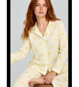 Night Mor Kadın Çizgili Fiyonk Desenli Kısa Kollu Pijama Takımı 4811