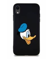 Apple iPhone XR Soft Premier Kapak Donald Duck-F Tasarımlı Silikon Kılıf - Siyah (Şeffaf)