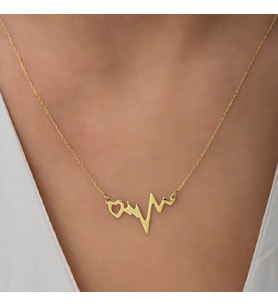 Kişiye Özel 925 Ayar Gümüş Kalp Atışı Model Kolye (Gold)